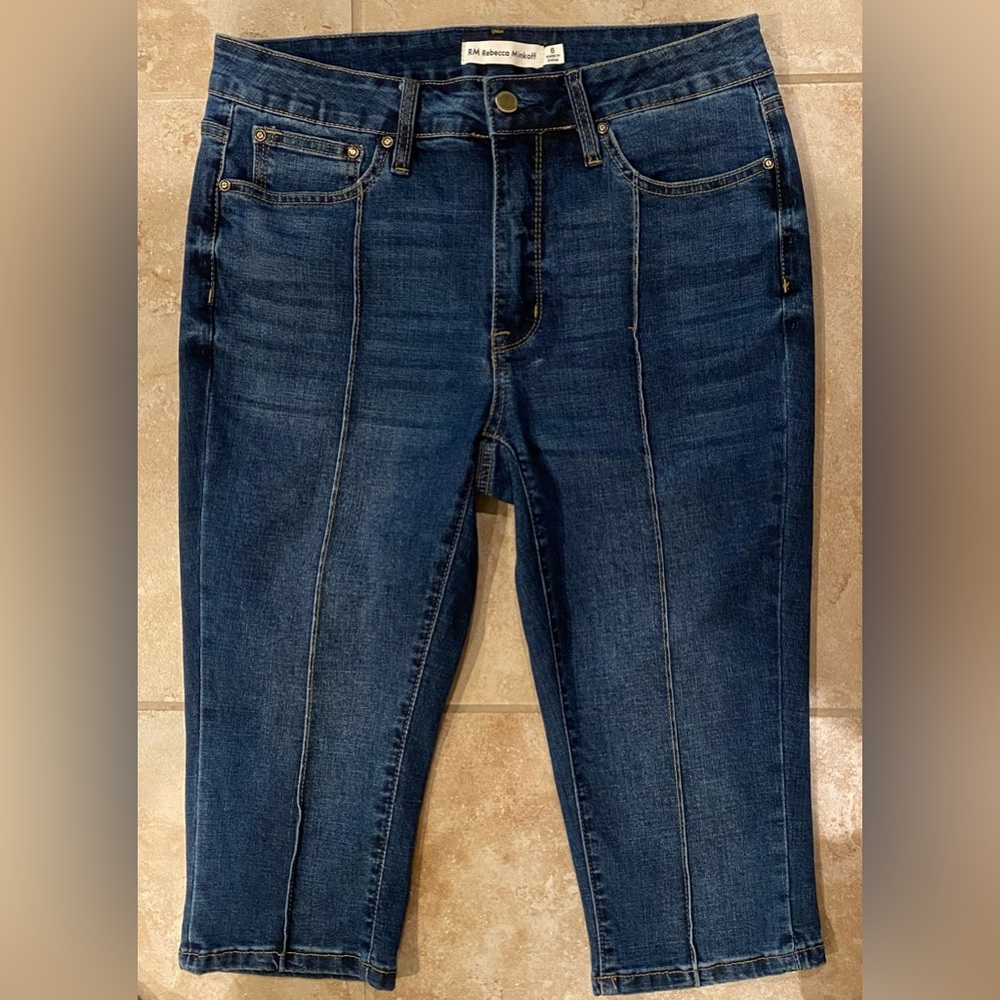 RM Rebecca Minkoff Y2K Skinny Capri Dark Blue Pant/Cropped Denim Jeans (Size 6) - Picture 3 of 10